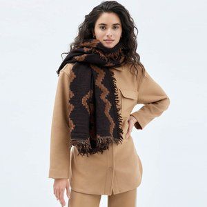 Aritzia Wilfred Diamond Mosaic Reversible Wool Blanket Scarf